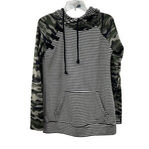 Rogue Mixed Print Hoodie Women's Size Small Multicolor Stripe Camo Pullover